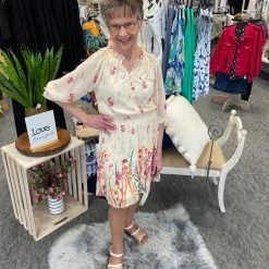 Cheap ⌛ London Times 👩 women Tara 👗 Dress in Beige/Coral ⭐