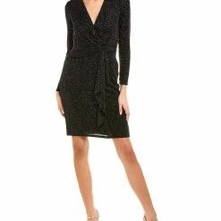 Promo ✨ London Times 👩 women Side Flounce 👗 Dress in Black 🎉