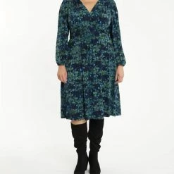 New π London Times π© women V-Neckline Bishop Sleeve Midi π Dress in Navy/Blue π