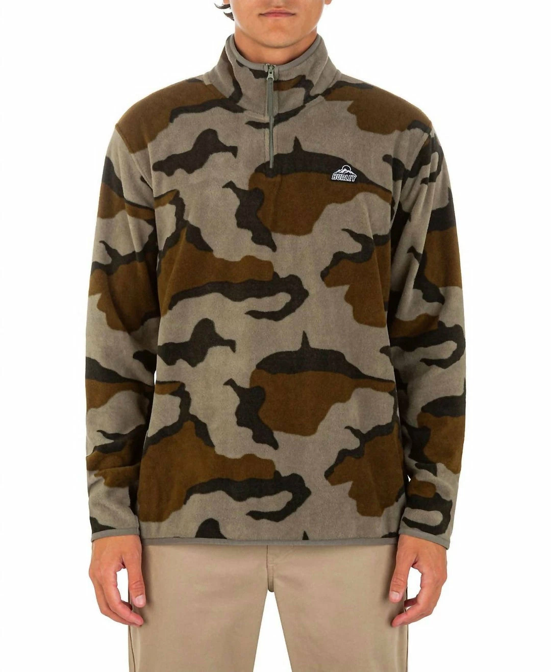 Best Sale π Hurley men Mesa Windchill Quarter Zip Pullover Fleece Jacket in Medium Olive βοΈ
