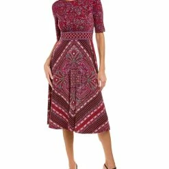 New 🌟 women London Times Elbow-Sleeve Midi 👗 Dress ⌛