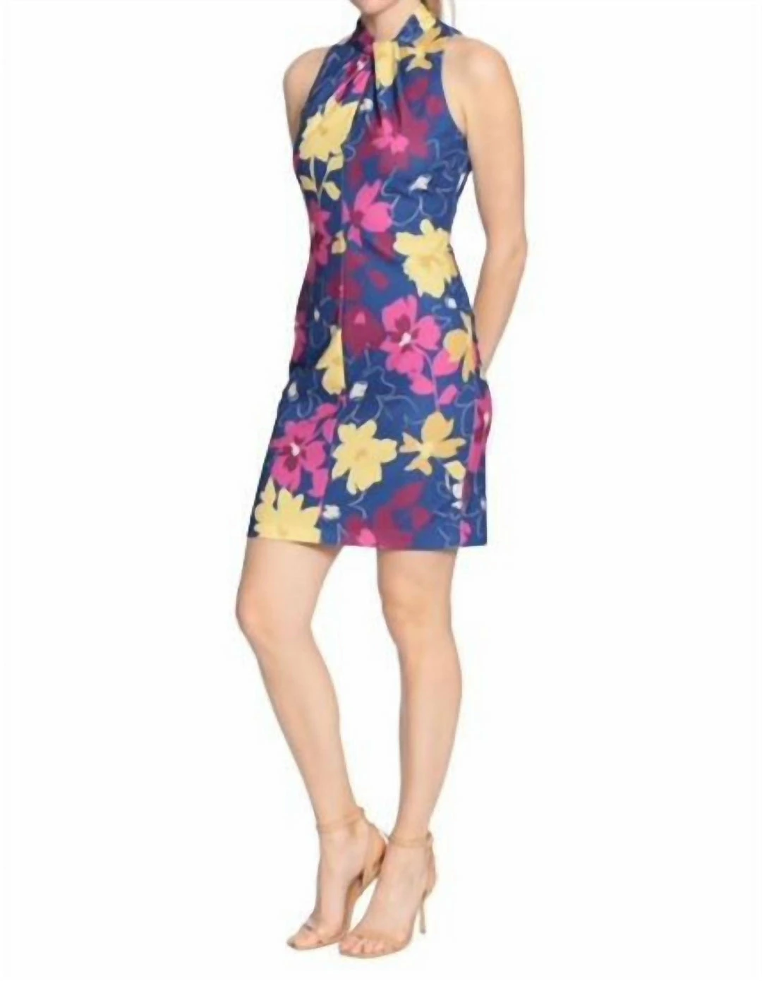 Coupon π London Times π© women Twist Neck Halter π Dress in Blue/Magenta π₯°