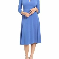 Brand new 🛒 London Times 👩 women Multi Keyhole Midi 👗 Dress in Blue ✨